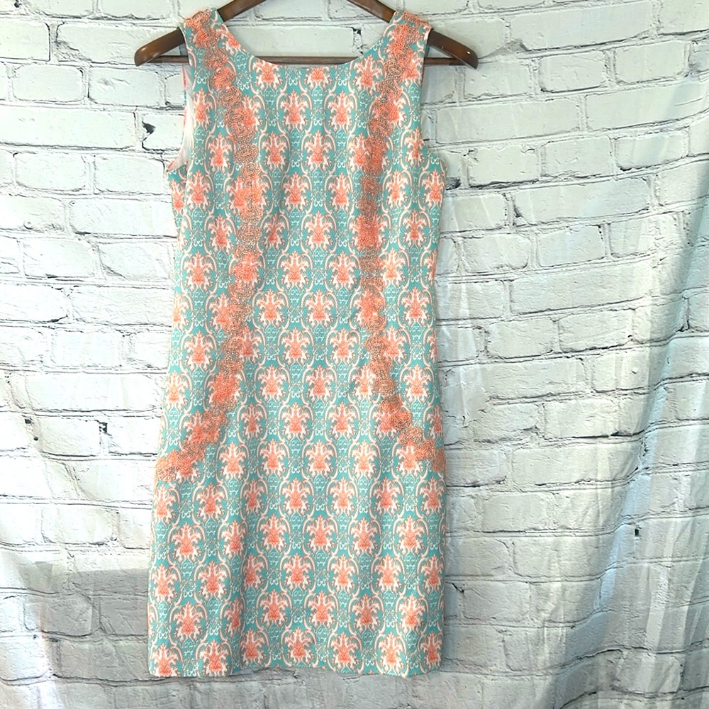 Jade By Melody Tam Blue Orange Sleeveless Shift Dress Size Small